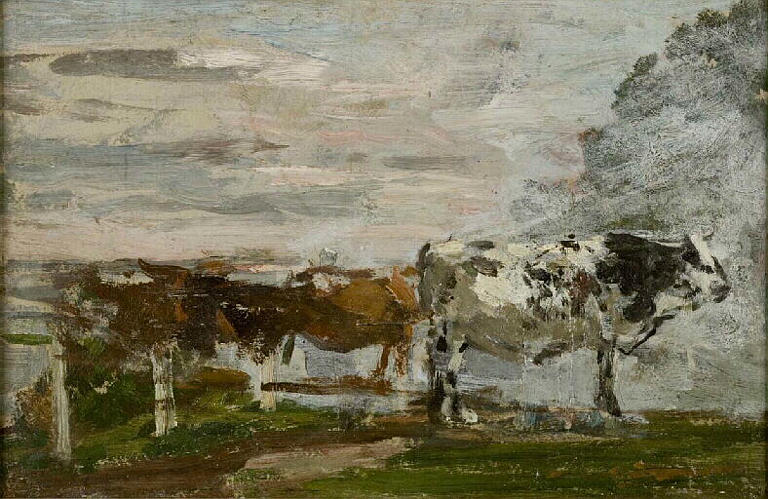 Etude d'animaux ; Etude. Animaux. 1er plan boeuf noir et blanc (ancien titre)