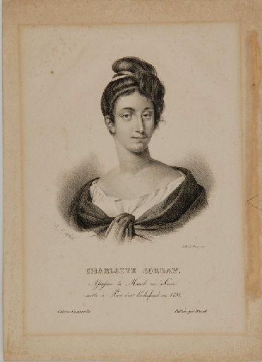 Charlotte Corday, assassin de Marat ... ('Charlotte Corday, assassin de Marat, née à Caen, morte à Paris sur l'échafaud.')