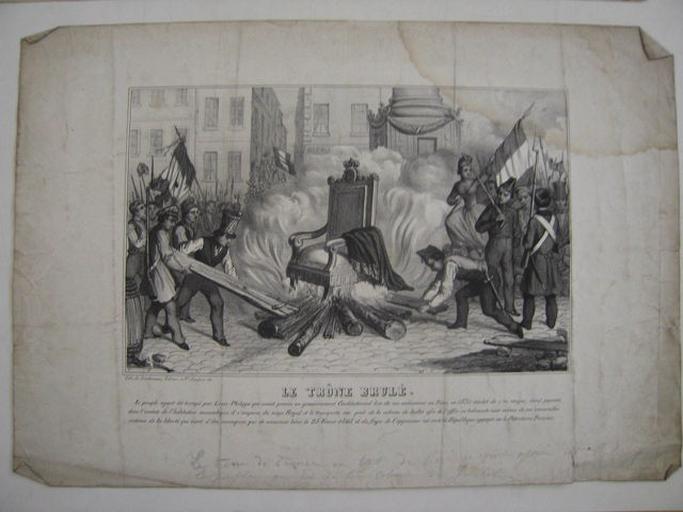 le peuple parisien brûlant le trône de Louis-Philippe