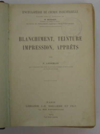Blanchiment, teinture, impression, apprêts