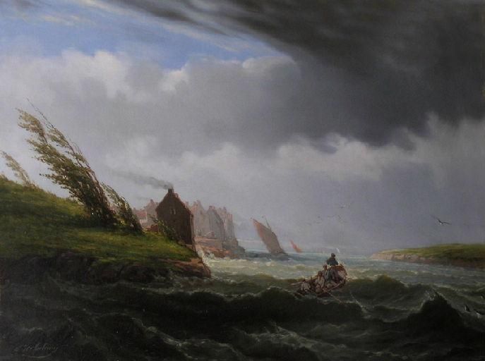 Une Bourrasque dans le port du Conquet (Bretagne) ; La rentrée au port de Courseulles ; Marine