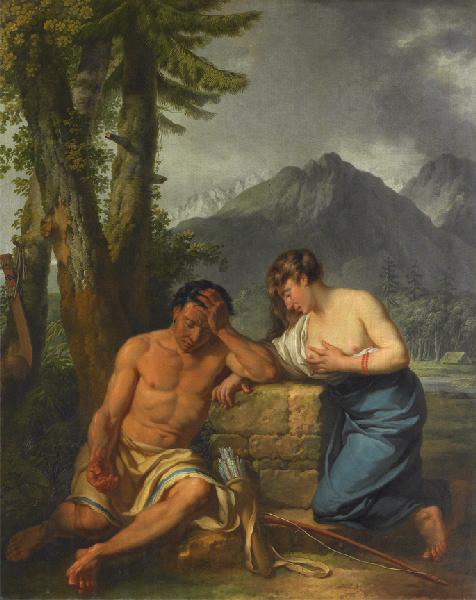 Un canadien et sa femme pleurant sur le tombeau de leur enfant ; Canadiens pleurant sur la tombe de leur fils (autre titre)