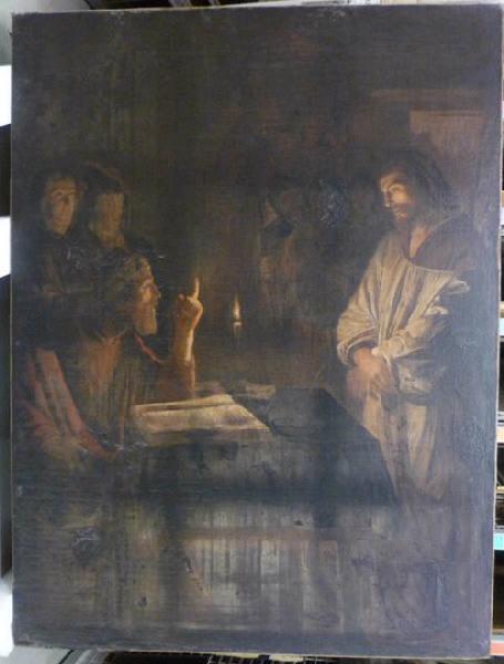 Jésus devant Caïphe (titre actuel) ; Jésus devant Pilate (titre ancien) (copie ancienne d'après un original conservé à la national gallery de Londres ; tableau de même sujet signalé dans une collection privée près de Valence en 1925)
