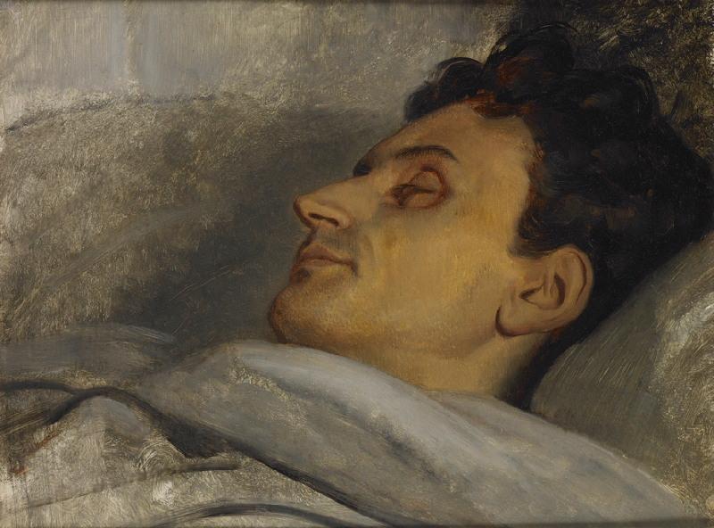 Armand Carrel sur son lit de mort (REPLIQUE PAR ARY SCHEFFER POUR SON FRERE ARNOLD CONSERVEE AU MUSEE DE VERSAILLES (INV.MV 6435 ; RF 465))