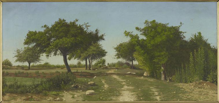 Paysage ; Chemin sous les pommiers