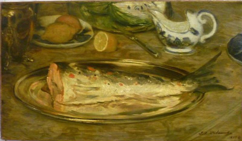 Morceau de saumon dans un plat d'argent ; Nature morte : le saumon (autre titre)