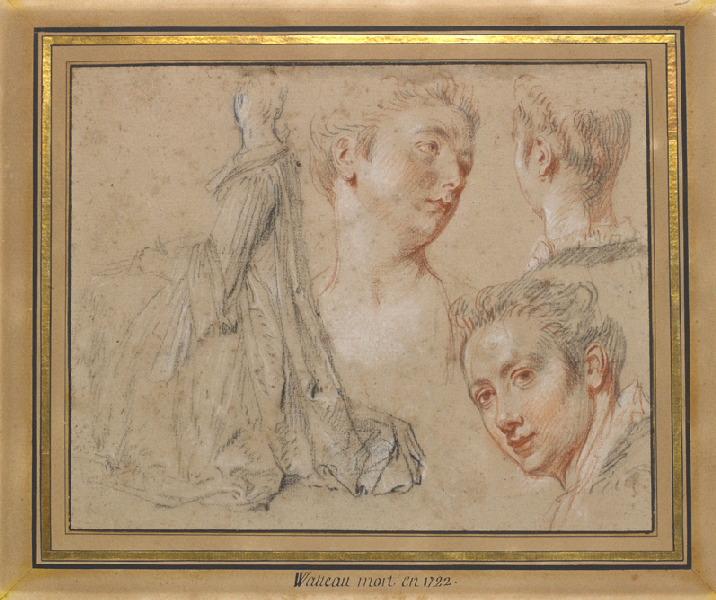 Trois études de têtes de femmes et une femme assise ; Etude de têtes et de mains de femme (autre titre)