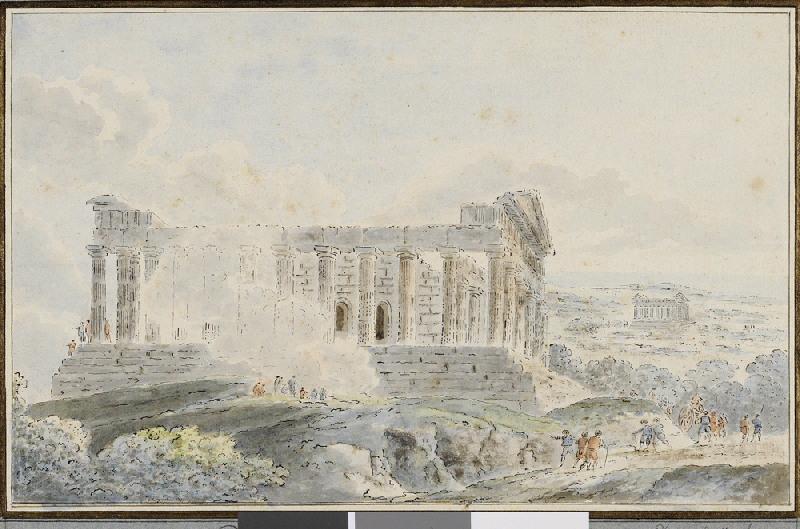 Vue prise au pied du temple de la Concorde à Agrigente