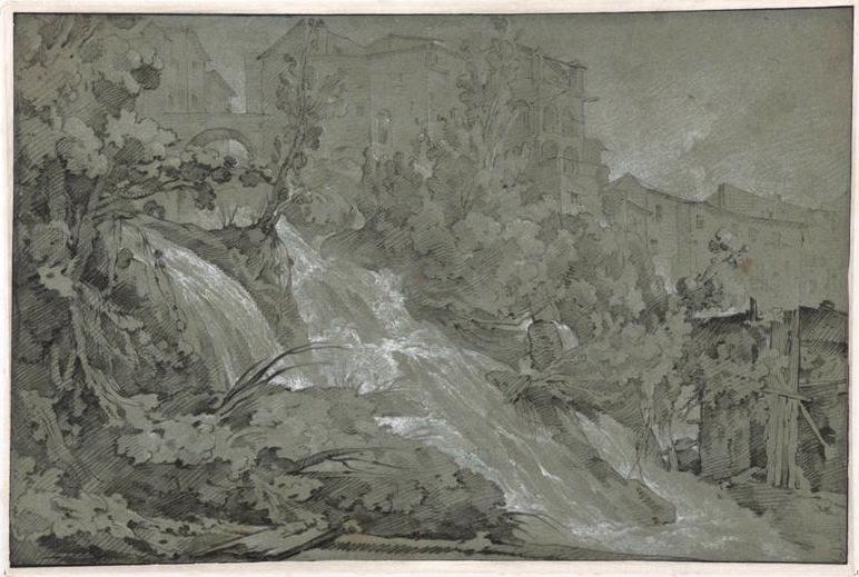 La grande Cascade à Tivoli ; La cascade de l'Aniène à Tivoli ; Paysage à la cascade vue de côté