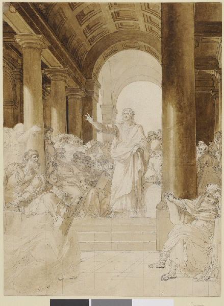 Jésus parmi les docteurs ; étude au revers : sanguine, portrait d'un vieillard barbu