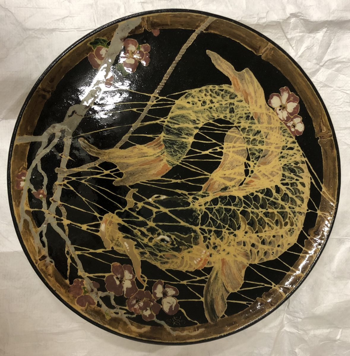 Plat à la carpe dans un filet et cerisiers en fleurs, 1883