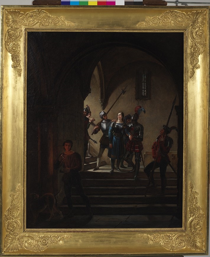 Jeanne d’Arc. Prisonnière des Anglais, elle est transférée après le combat, dans les prisons de Rouen, sous la garde du comte de Ligny de Luxembourg (Titre du Salon)