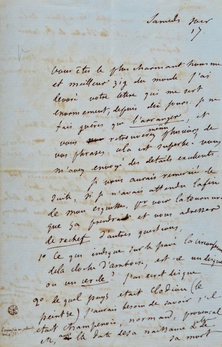 Lettre de Gustave Flaubert à Alfred Baudry