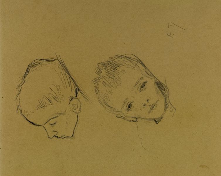 Deux têtes d'enfant superposées ; Etude pour 'Les bouches inutiles' (de la série)