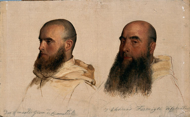 Deux têtes de moines camaldules