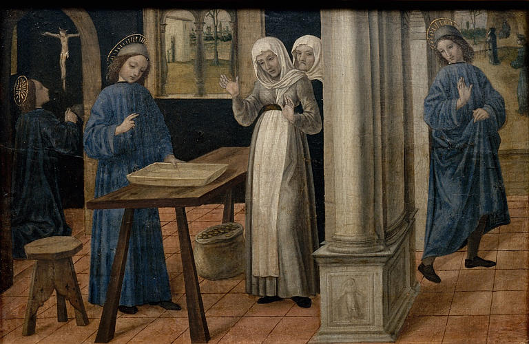 La prière de saint Benoît ; Le miracle du tamis ; Le départ pour Subiaco