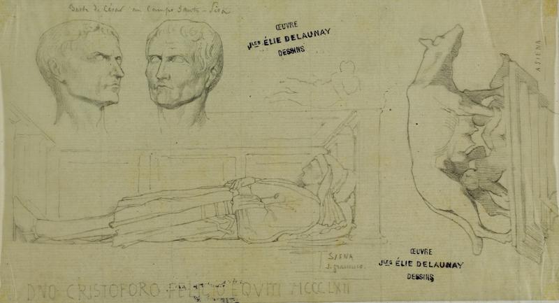 Etudes de sculptures, têtes, gisant, louve