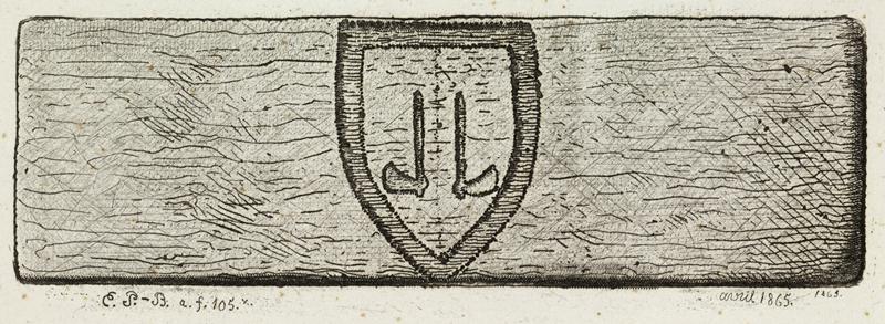 Armoiries parlantes sur un linteau de porte au village de Bois-Garand