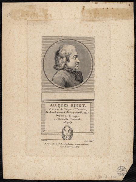 Jacques Binot principal du collège d'Ancenis né dans la même ville le 17 octobre 1750 député de la Bretagne à l'Assemblée Nationale de 1789