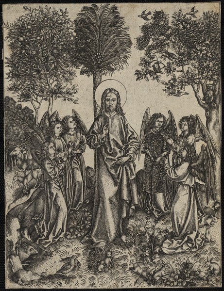Le Christ debout au milieu de six anges