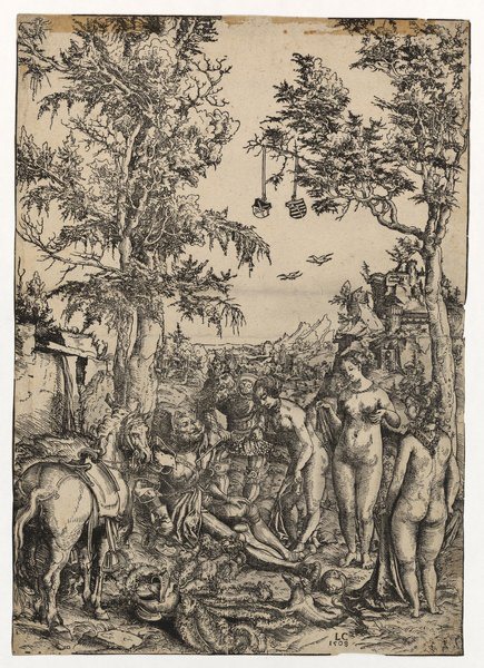 Jugement de Pâris ou le Chevalier Guillaume d'Albonach présentant à Alfred le Grand ses trois filles nues afin qu'il choisisse l'une d'elles pour épouse ; Le jugement de Pâris