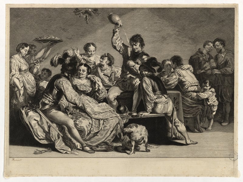 Réunion de soldats et de femmes dans un cabaret