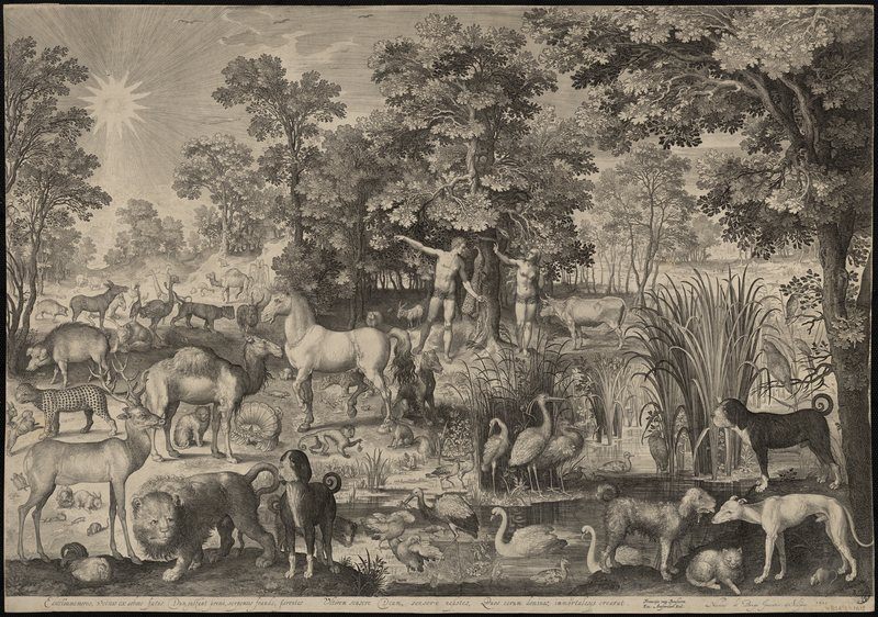 Adam et Eve se laissant séduire par le serpent