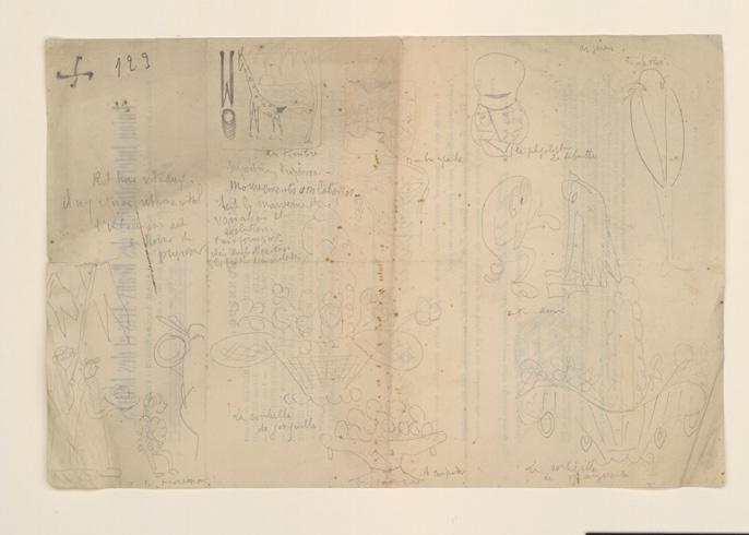 Union Internationale des Beaux-Arts et des lettres (les croquis sont au verso d'un formulaire imprimé)