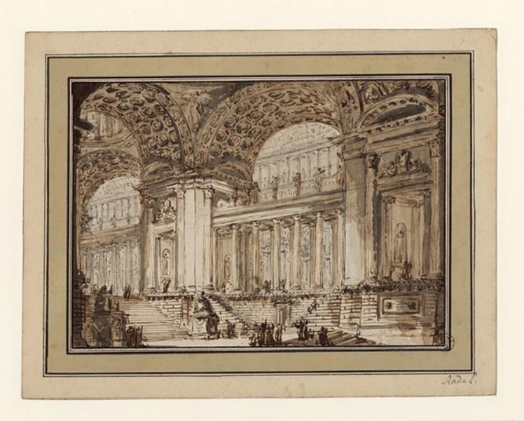 Intérieur d'un temple avec une galerie à arcades (av.1767) ; Radel à Paris (av.1767)