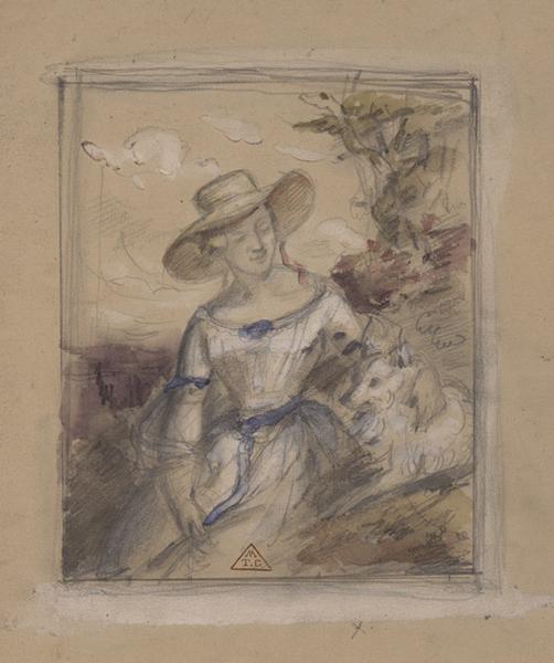 Portrait de femme (Projet d'un portrait en plein air (madame et son chien))
