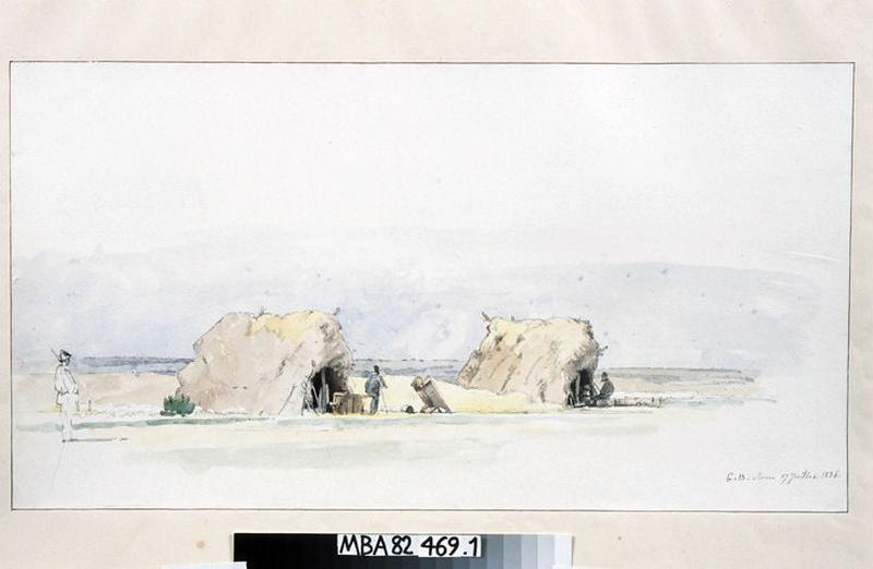 Huttes de paille dans la campagne romaine