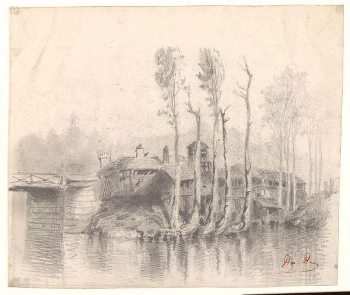 Paysage avec peupliers