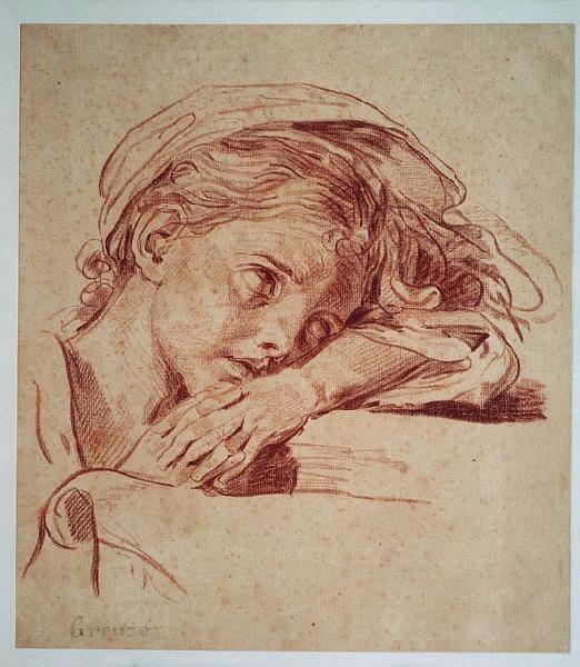 Tête de jeune fille vue de trois quarts ; Méditation douloureuse (titre de Recouvreur)