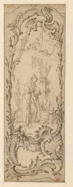 Composition décorative à sujet chinois ; Panneau décoratif