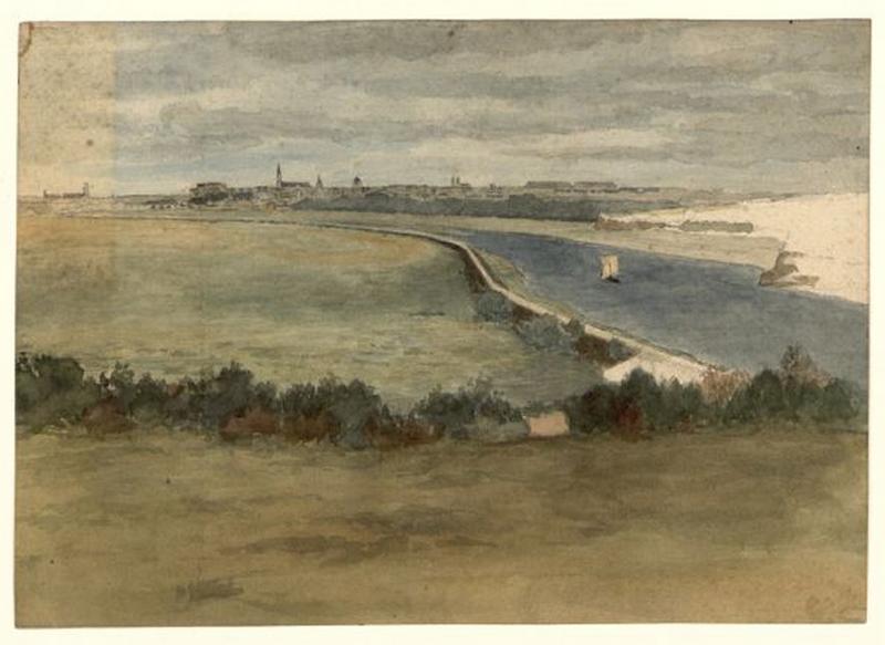 Vue d'Angers, la Maine et la levée de Bouchemaine