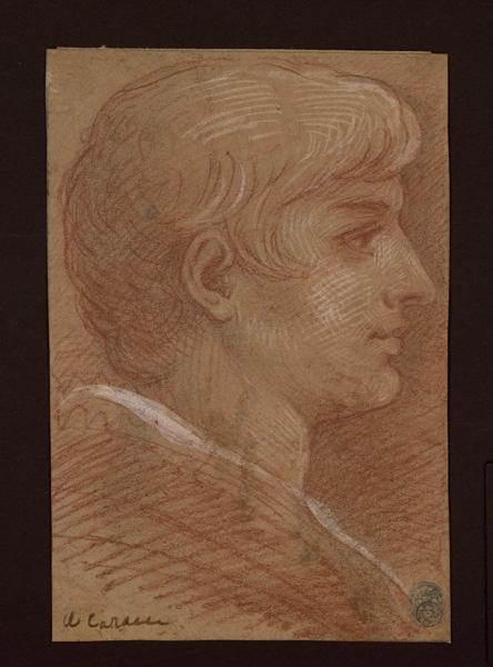Tête de jeune homme de profil à droite ; Tête de femme
