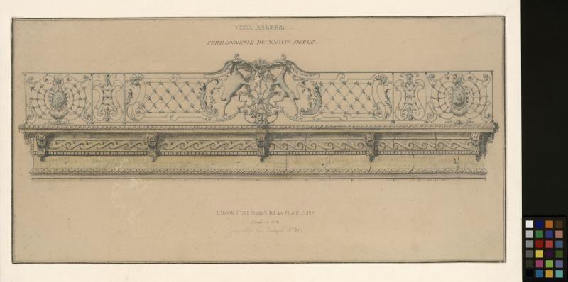 Vieil Angers - Ferronnerie du XVIIIe siècle - Balcon d'une maison de la place Cupif démolie en 1854 (aujourd'hui rue Plantagenêt n° 40)