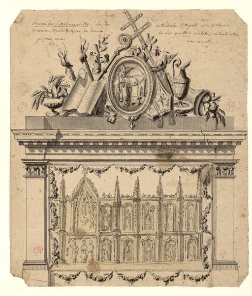 Châsse de saint Maurille de la cathédrale d'Angers avec quelques ornements d'architecture du dessin de m. Gaultier sculpteur de la même ville proposés, mais non exécutés.