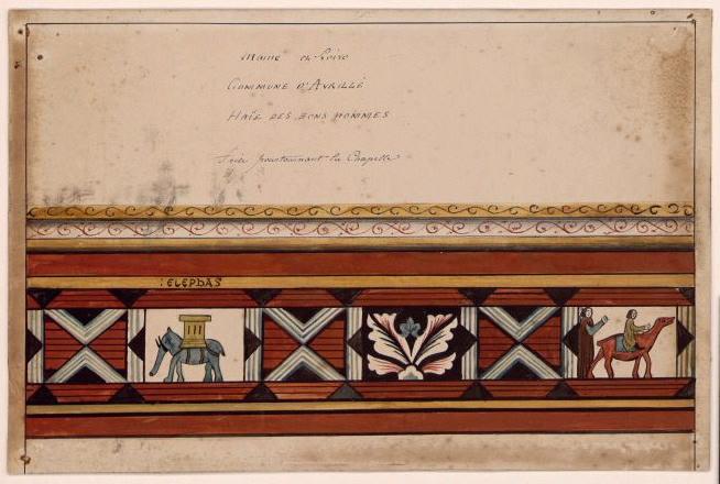 Peintures murales de la chapelle : relevé d'une partie de la frise de la nef (Titre de M. Bardelot)