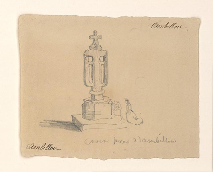 Croix de chemin à Ambillou-Château (Au recto) ; Ancien bénitier de Notre-Dame-d'Allençon (Au verso)