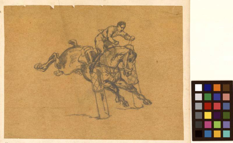 Cavalier sautant un obstacle