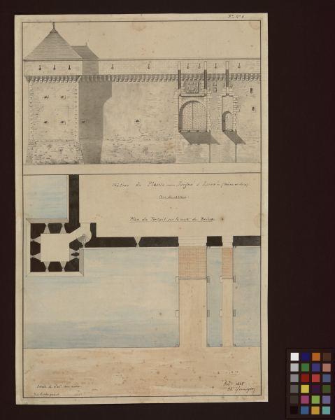 Château du Plessis à Juigné - Façade et plan du portail