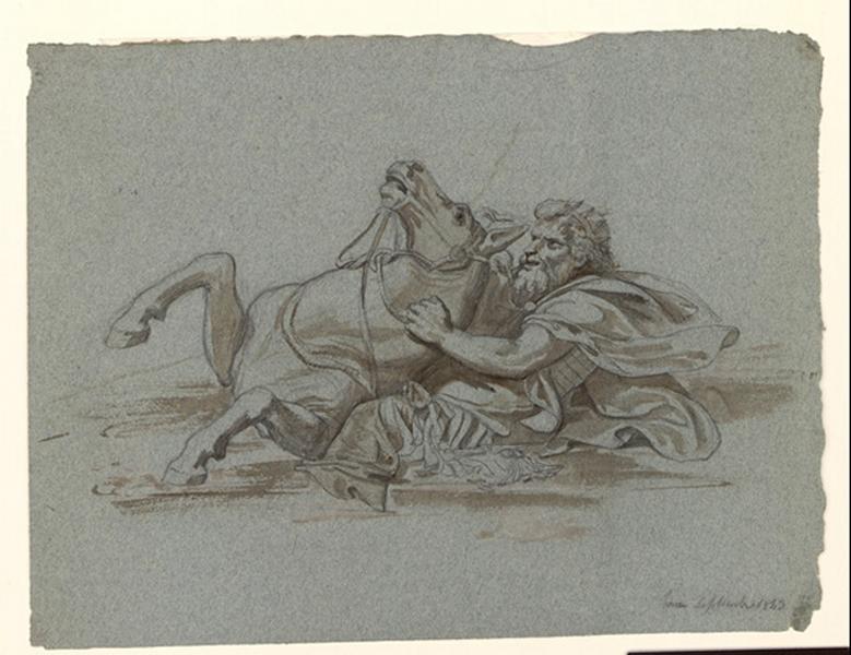 Cavalier sur son cheval sortant des ondes