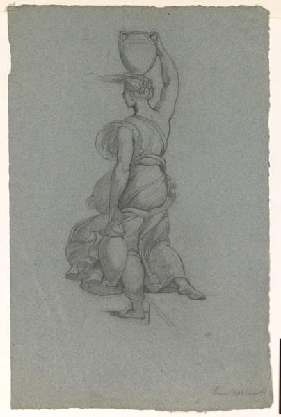 Etude d'une femme de dos portant une cruche