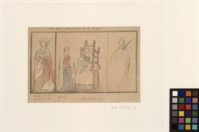 Eglise du Lion-d'Angers : fresques de la nef ; Sainte Anne enseignant à la Vierge