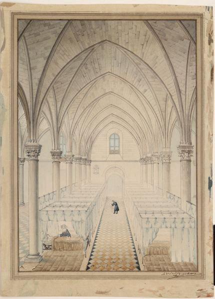 Ancien hôpital Saint-Jean à Angers. Salle des malades (Perspective intérieure de la salle des malades)