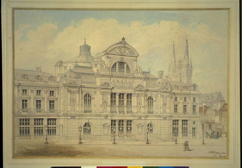 Théatre d'Angers (1866-1871) (Perspective du théâtre avec les deux immeubles accolés)