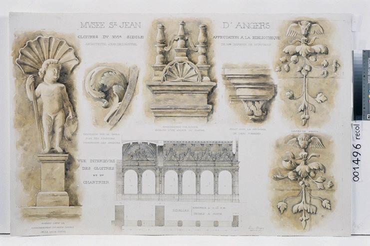 Hôpital Saint-Jean, projet de restauration, cloître, détails de l'ornementation (Cloître construit par Jean de l'Espine : détails de l'ornementation. Relevés)