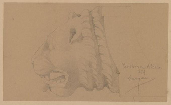 Profil d'une tête de lion du Parthénon d'Athènes