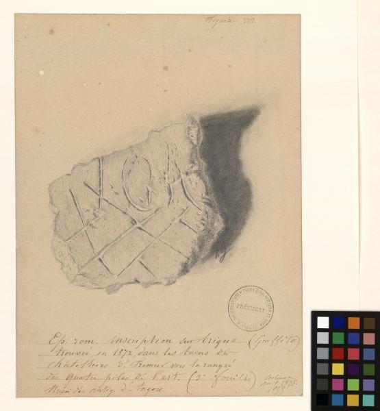 Inscription sur brique ; Thermes des Châteliers de Frémur